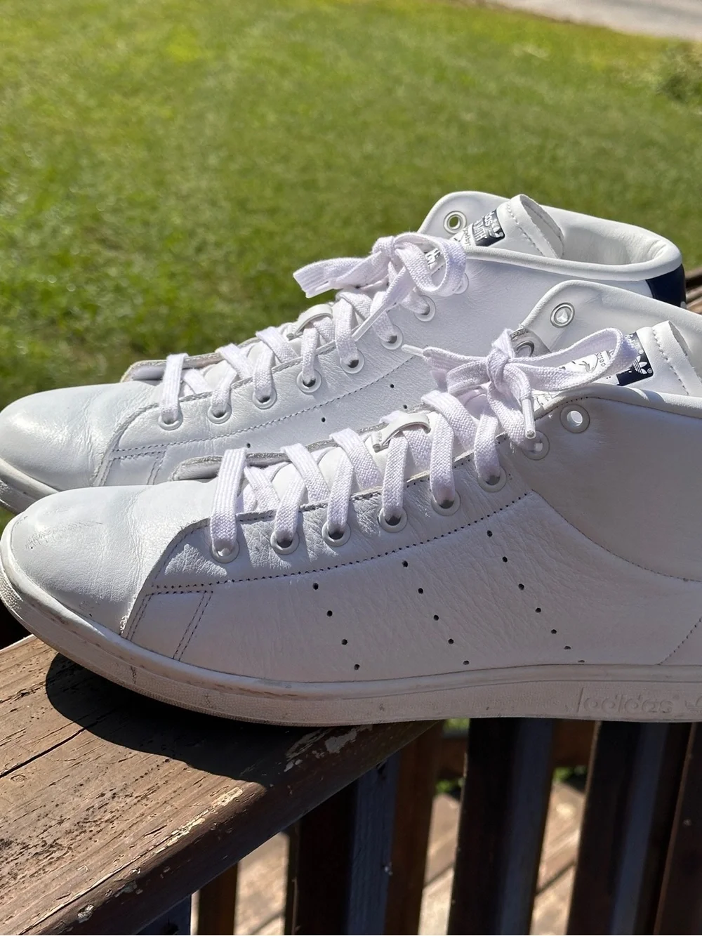 Adidas Stan Smith Mid Mens 11.5 White Navy Leather High Top Sneakers